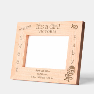 Welcome It's a Girl Baby Name 6 x 4, 7 x 5 Photo Etched Frames
