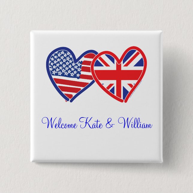 Welcome Kate & William/ Royal Wedding 2 Inch Square Button (Front)
