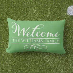 Welcome Leaf Green Custom Last Name Lumbar Pillow