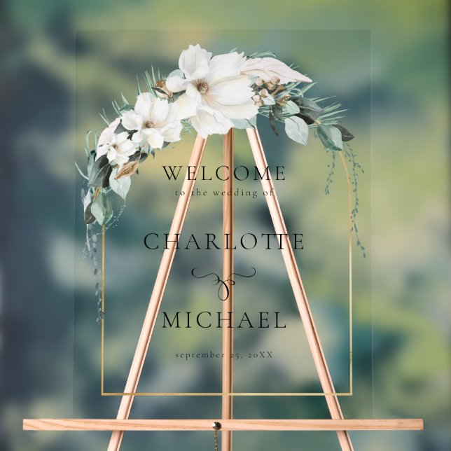 "WELCOME" LEAFY WEDDING  FOAM BOARD ACRYLIC SIGN (Neutral)