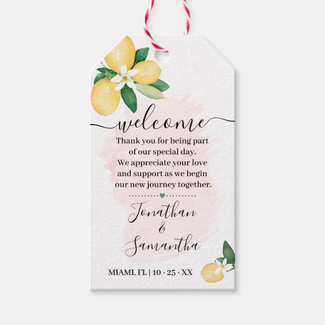 Welcome Lemons Pink Wedding Favour Gift Tags (Front)