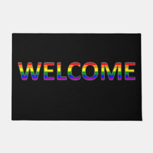  Welcome  LGBT Colours On Black Doormat