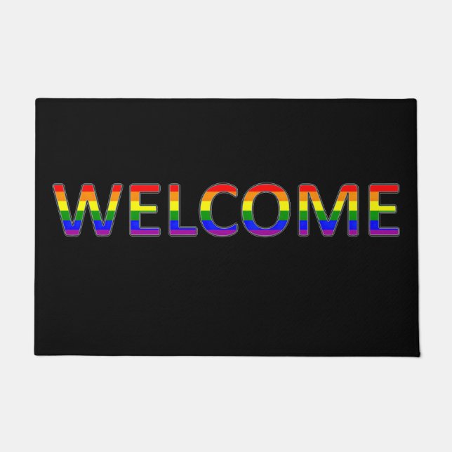  Welcome  LGBT Colours On Black Doormat (Front)