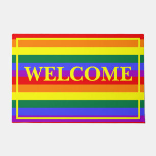Welcome LGBT Colours Yellow Bordered Door Mat