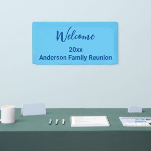 Welcome Light Blue & Dark Blue Name Family Reunion Banner