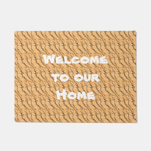 Welcome Light Brown Diagonal Waves Rustic Doormat
