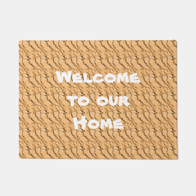 Welcome Light Brown Diagonal Waves Rustic Doormat (Front)