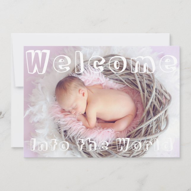 Welcome Light Purple White Script Text Baby Birth Announcement (Front)