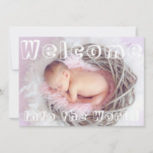 Welcome Light Purple White Script Text Baby Birth Announcement