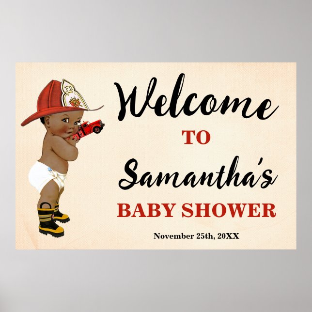 Welcome Little AA Firefighter Baby Shower Poster (Front)