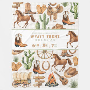 Welcome Little Cowboy Baby Name Western Fleece Blanket