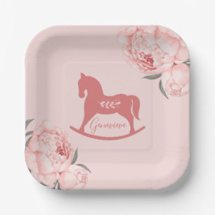 Welcome Little Lady Blush Pink Peony Paper Plate