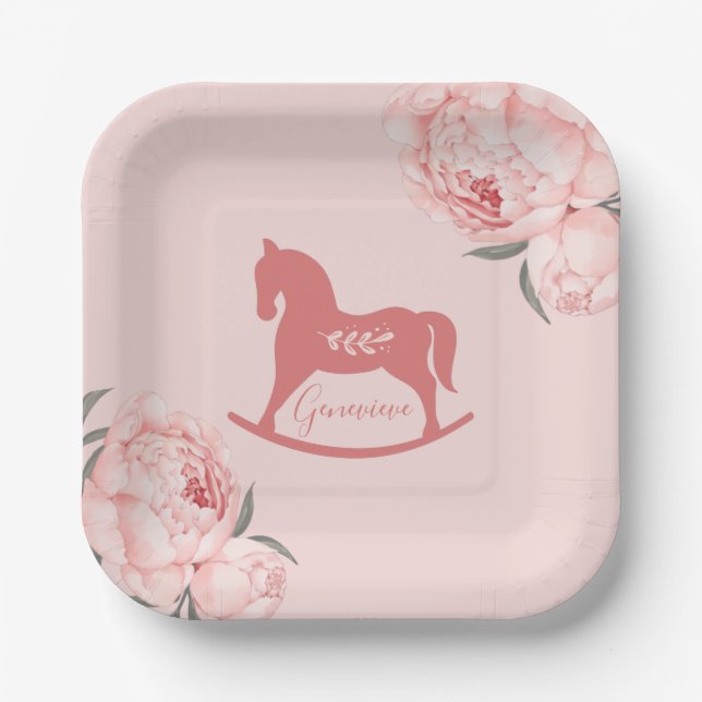 Welcome Little Lady Blush Pink Peony  Paper Plate (Front)
