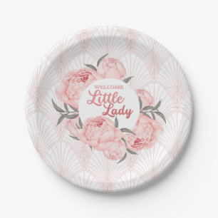 Welcome Little Lady Blush Pink Peony Paper Plate
