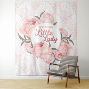 Welcome Little Lady Blush Pink Peony Tapestry