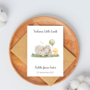 Welcome Little Lamb New Baby Boy Keepsake Card