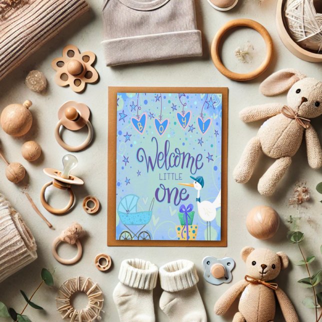 Welcome Little One Baby Boy Whimsical Cute Card (Creator Uploaded)