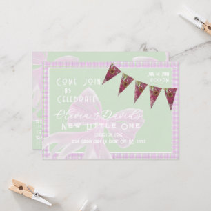 Welcome Little One-Coquette pink bow Plaid Bunting Invitation