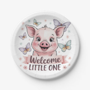 Welcome Little One - Cute Piglet Baby Shower Paper Plate
