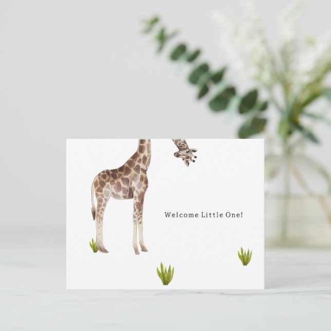 Welcome Little One Funny Giraffe New Baby Card (Standing Front)
