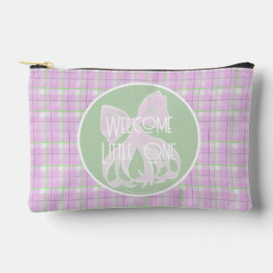 Welcome Little One-pink bow and pink plaid wipe  Accessory Pouch