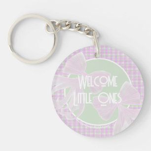 Welcome Little Ones-Twin Pink Coquette bows Keychain