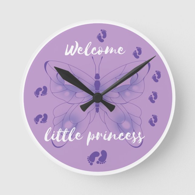 Welcome Little Princess Butterfly Wall Clock (Front)