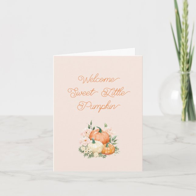 Welcome Little Pumpkin Pink & Orange New Baby Card (Front)