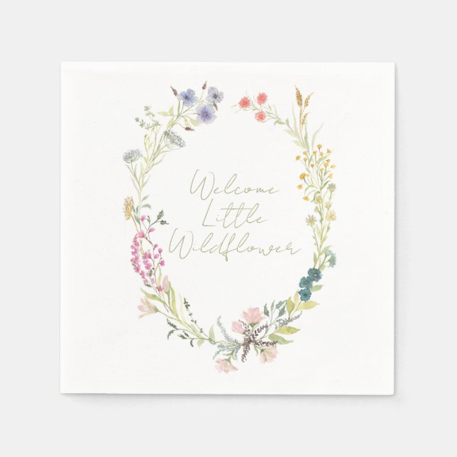 Welcome Little Wildflower Wreath Party Napkin (Front)