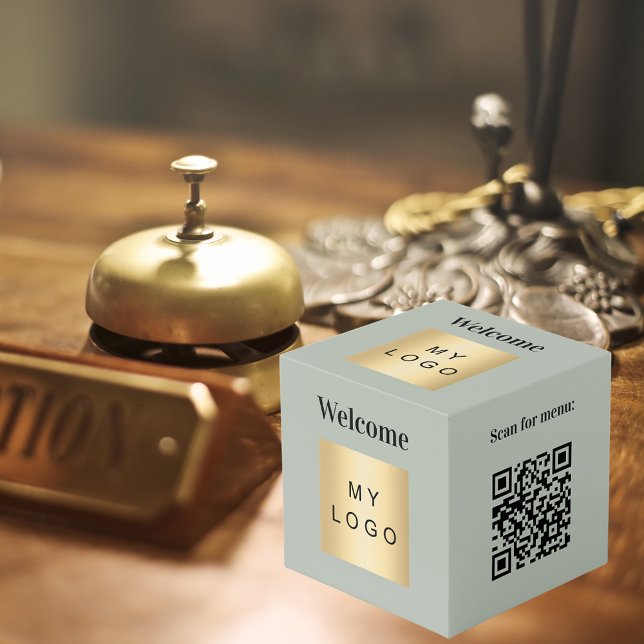 Welcome logo QR code olive green menu table Cube (Creator Uploaded)