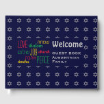 WELCOME Love Joy Peace Hebrew Personalized Blue Guest Book<br><div class="desc">Keep the memories of your special gatherings alive by collecting your guests' thoughts in this subtly stylish dark blue and grey Guest Book. The placeholder text is customizable, so you can change the description, eg. to your family name, etc. The words LOVE JOY PEACE are also written in Hebrew (and...</div>