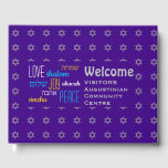 WELCOME Love Joy Peace Hebrew PURPLE Personalized Guest Book<br><div class="desc">Keep the memories of your special gatherings alive by collecting your guests' thoughts in this subtly stylish ROYAL PURPLE and grey Guest Book. The placeholder text is customizable, so you can change the description, eg. to your family name, etc. The words LOVE JOY PEACE are also written in Hebrew (and...</div>
