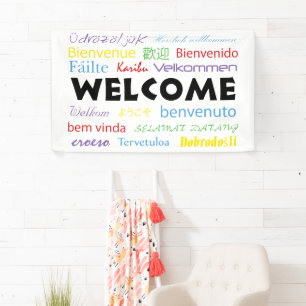 Welcome Many Languages Colourful Typography White Banner