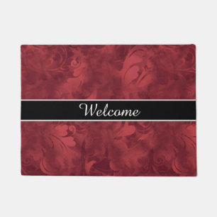 Welcome Mat Ruby Red Feather Pattern