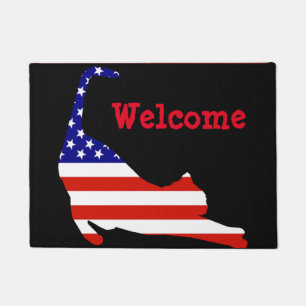 Welcome matt with cat and American Flag Doormat