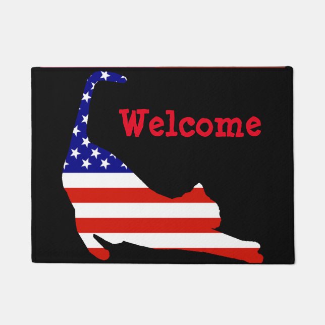 Welcome matt with cat and American Flag Doormat (Front)
