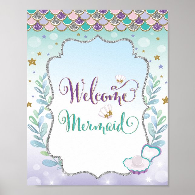 Welcome Mermaid Birthday Decoration Baby Shower (Front)