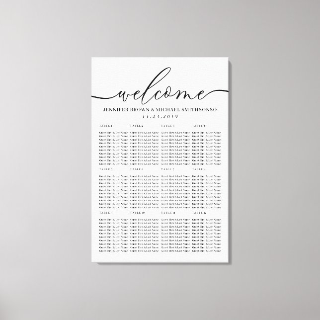 Welcome Modern Clean Simple Seating Table Numbers Canvas Print (Front)