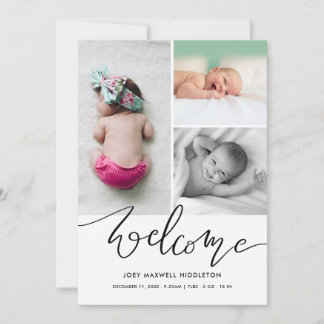 Welcome Modern Script Birth Announcement