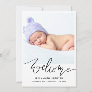 Welcome Modern Script Birth Announcement