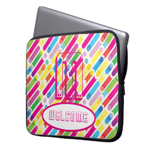 WELCOME & Monogram Rainbow Diagonal Lines Pop Art Laptop Sleeve