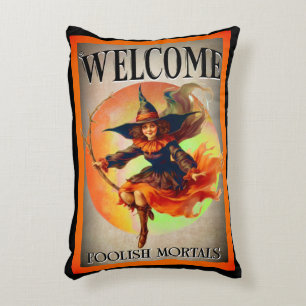 Welcome Mortal Halloween Witch  Accent Pillow