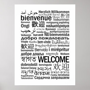 Welcome  Multilingual  Black and White Poster