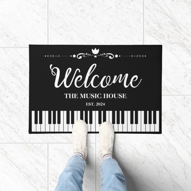 Welcome Music House Black and White Custom Text Doormat (Indoor)