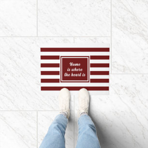 Welcome n Style Dark Red White Stripe Personalized Doormat