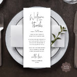 Welcome n Thanks Wedding Reception Thank You Card<br><div class="desc">Welcome and Thanks, this is the Modern minimal editable wedding reception thank you card, in minimalist script design, black and white theme. Share the love and show your appreciation to your guests, when they sit down at their seat and read this personalised charming thank you place setting card. It's a...</div>