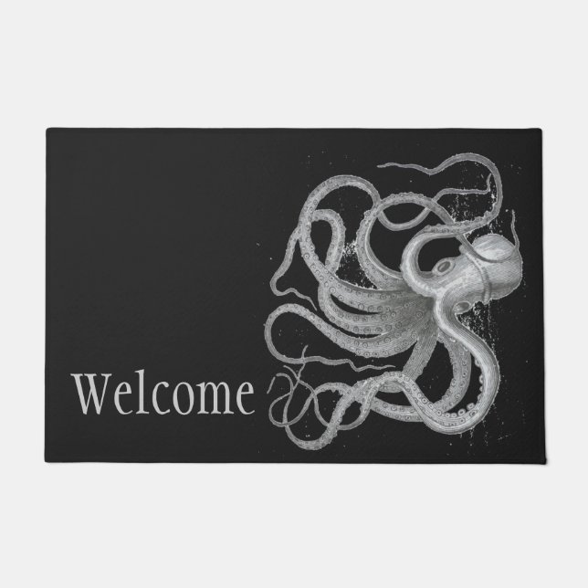 Welcome nautical octopus vintage kraken beach doormat (Front)