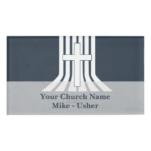 Welcome Navy White Christian Church Usher Name Tag