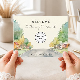 Welcome Neighbourhood Realtor Logo Suburban Street Postcard