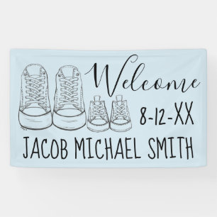 WELCOME New Arrival Baby Shoes Shower Blue Banner